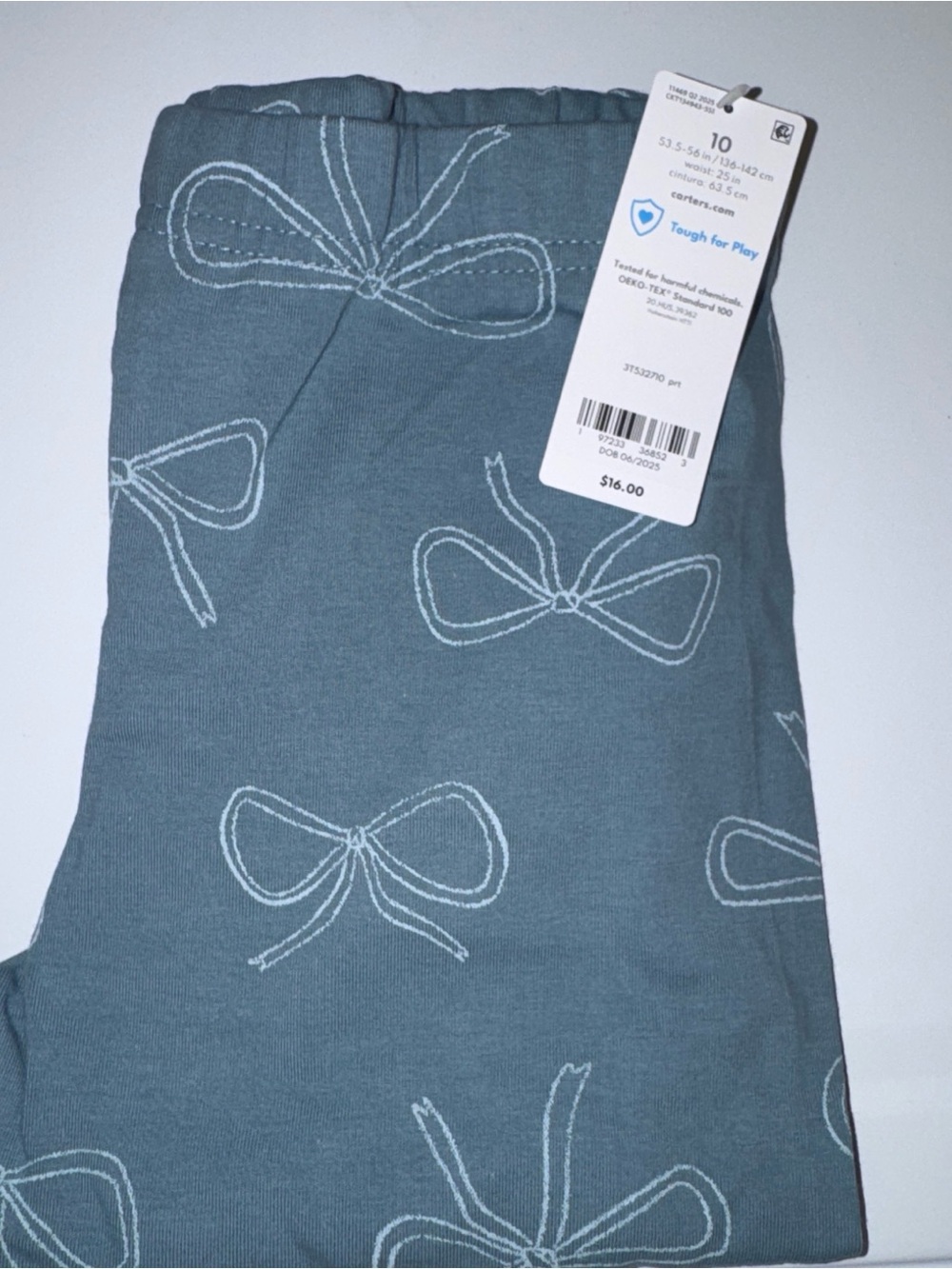 Carter's Teal Leggings with White Bow Print